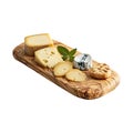 Gourmet cheese board selection with fresh herbs and crackers ready for enjoyment isolated on white background Royalty Free Stock Photo