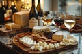 Gourmet Cheese Board with Wine Pairing. Generative AI Royalty Free Stock Photo