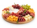 Gourmet cheese and charcuterie board isolated on white background Royalty Free Stock Photo