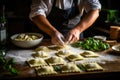 Gourmet Chef Prepares Fresh Ravioli.