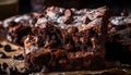 Gourmet chocolate brownie stack on rustic wood plate generated by AI