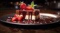 gourmet chocolate cake with strawberries