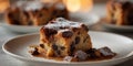 Gourmet Chocolate Chunk Bread Pudding with Sweet Brown Sugar. Royalty Free Stock Photo