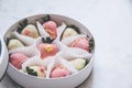 Gourmet chocolate covered strawberries in a round gift box