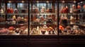 A gourmet chocolate shop, glass cabinets.