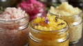 Gourmet Colored Caviar in Elegant Jars with Flower Garnish Royalty Free Stock Photo
