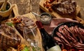 Gourmet cooked meats and fine dining crockery Royalty Free Stock Photo