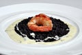 Black risotto and shrimp, Italian creative food Royalty Free Stock Photo