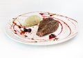 Gourmet cuisine, fillet with potatoes and sour cherries.