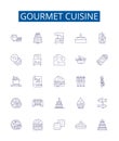 Gourmet cuisine line icons signs set. Design collection of Gourmet, cuisine, haute, food, fine, dining, epicurean