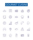 Gourmet cuisine line icons signs set. Design collection of Gourmet, cuisine, haute, food, fine, dining, epicurean