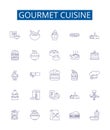 Gourmet cuisine line icons signs set. Design collection of Gourmet, cuisine, haute, food, fine, dining, epicurean