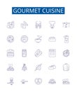 Gourmet cuisine line icons signs set. Design collection of Gourmet, cuisine, haute, food, fine, dining, epicurean
