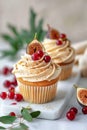 Gourmet Cupcakes with Fig and Red Currants on Marble Board Royalty Free Stock Photo