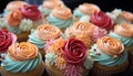 Gourmet cupcakes, sweet decorations, multi colored icing, homemade indulgence generated by AI Royalty Free Stock Photo