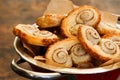 Gourmet danish puff pastries cinnamon puff pastry scrolls palmie Royalty Free Stock Photo