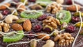 Gourmet Dark Chocolate Bark with Assorted Nuts and Dried Fruits Royalty Free Stock Photo