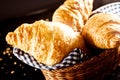 Gourmet Delicious Croissant on Bread Basket Royalty Free Stock Photo