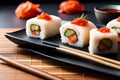 Gourmet Delight: Close-Up Shot of Exquisite Sushi Dish in Food Photography with Generative AI Royalty Free Stock Photo