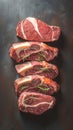 Gourmet delight Top view of succulent beef rib eye steak presentation