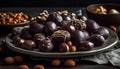 A gourmet dessert arrangement chocolate truffle, almond, hazelnut, marshmallow, cookie generated by AI