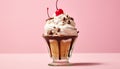 Gourmet dessert chocolate ice cream, fresh strawberries, whipped cream generated by AI Royalty Free Stock Photo