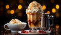 Gourmet dessert chocolate milkshake, whipped cream, indulgence, sweetness generated by AI