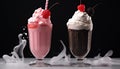 Gourmet dessert chocolate mousse, raspberry yogurt, strawberry milkshake generated by AI Royalty Free Stock Photo