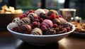 Gourmet dessert, chocolate truffle on a small plate generated by AI Royalty Free Stock Photo