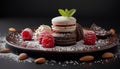 A gourmet dessert collection chocolate, macaroon, raspberry, almond, homemade generated