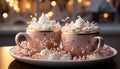 Gourmet dessert hot chocolate with whipped cream and marshmallow generated by AI Royalty Free Stock Photo