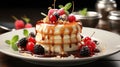 A gourmet dessert with melting cream in a plate on white table background