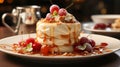 A gourmet dessert with melting cream in a plate on white table background