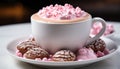 Gourmet dessert pink marshmallow, chocolate, coffee, whipped cream, indulgence generated by AI Royalty Free Stock Photo