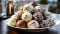 A gourmet dessert plate chocolate truffles, cookies, and candies generated by AI Royalty Free Stock Photo