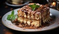 A gourmet dessert plate with a slice of homemade tiramisu generated by AI Royalty Free Stock Photo