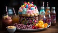 Gourmet dessert table colorful, sweet, fresh, indulgent, homemade celebration generated by AI Royalty Free Stock Photo