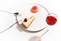 Gourmet desserts on a white plate. Top view