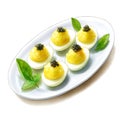 Gourmet Deviled Eggs with Caviar and Basil Garnish A Culinary Delight Royalty Free Stock Photo