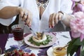 A gourmet dinner for two: grilled camembert, red wine and various appetizers