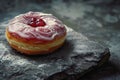 Gourmet donut with berry topping on a rustic stone surface Royalty Free Stock Photo