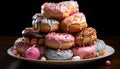 Gourmet donut with multi colored icing, a sweet temptation generated by AI Royalty Free Stock Photo