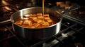 Gourmet Elegance: Liquid Caramel Bliss in a Sizzling Pan