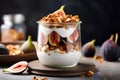 Gourmet Fig Yogurt Parfait with Sliced Nuts and Fresh Fruits, Generative Ai