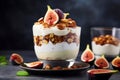 Gourmet Fig Yogurt Parfait with Sliced Nuts and Fresh Fruits, Generative Ai