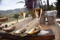 Gourmet food Oysters on salt served on wooden board aciculate culture to pair with rosÃÂ© and red wine