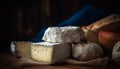 Gourmet French Camembert, Brie, and Bread Snack generated by AI