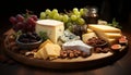 Gourmet French cheese plate Camembert, Brie, Gouda, Cheddar, Swiss generated by AI Royalty Free Stock Photo