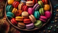 A gourmet French macaroon stack, multi colored and ready to eat generated by AI