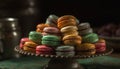 A gourmet French macaroon stack, a sweet indulgence on plate generated by AI